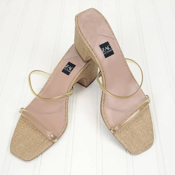 ZAC Zac Posen  US 9.5  Block Heels Saint Slide Sandals in Cashew Fabric - Picture 2 of 10